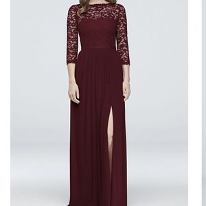 Size 14 David's Bridal 3/4-sleeve Illusion lace and mesh bridesmaid dress